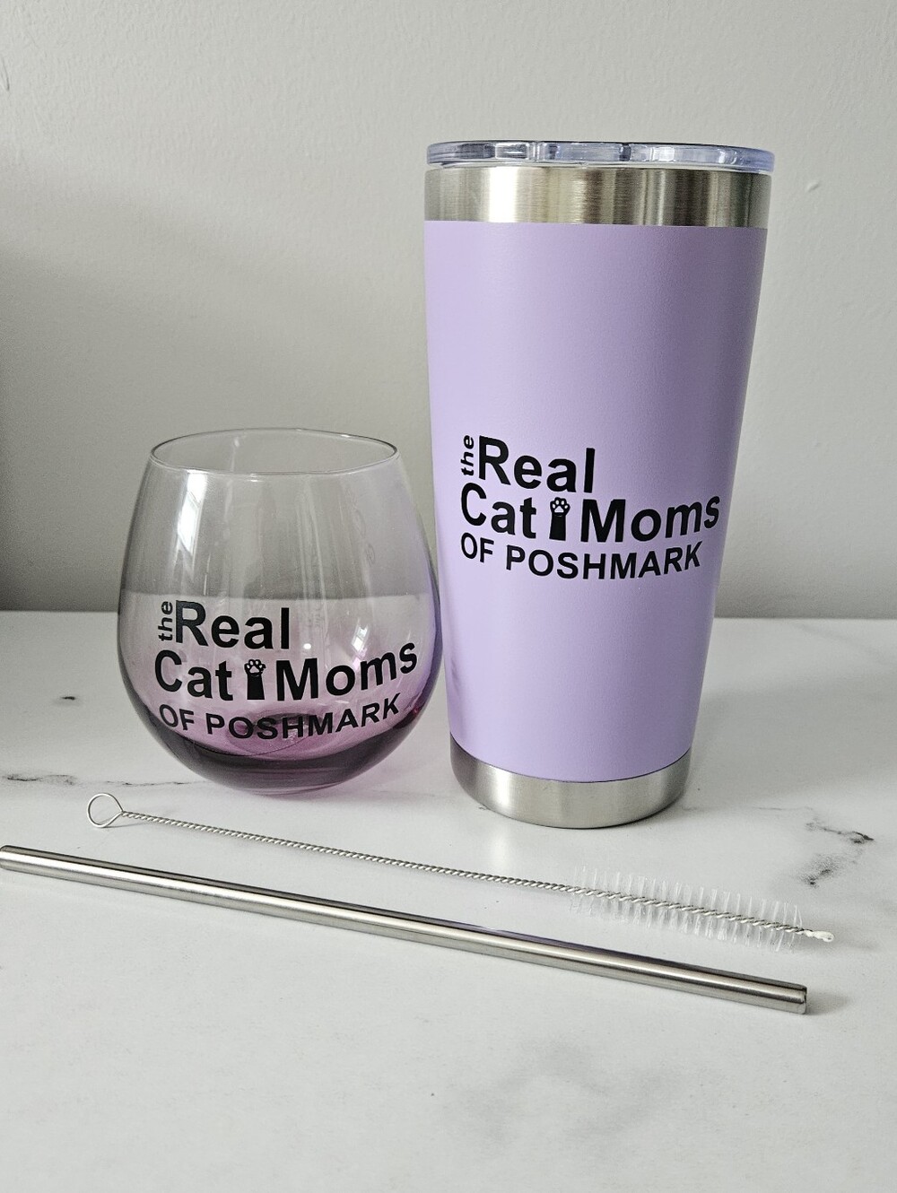 "The Real Dog Moms/Cat Moms Of Poshmark" Tumbler & Stemless Glass Wineglass Set - Picture 5 of 12